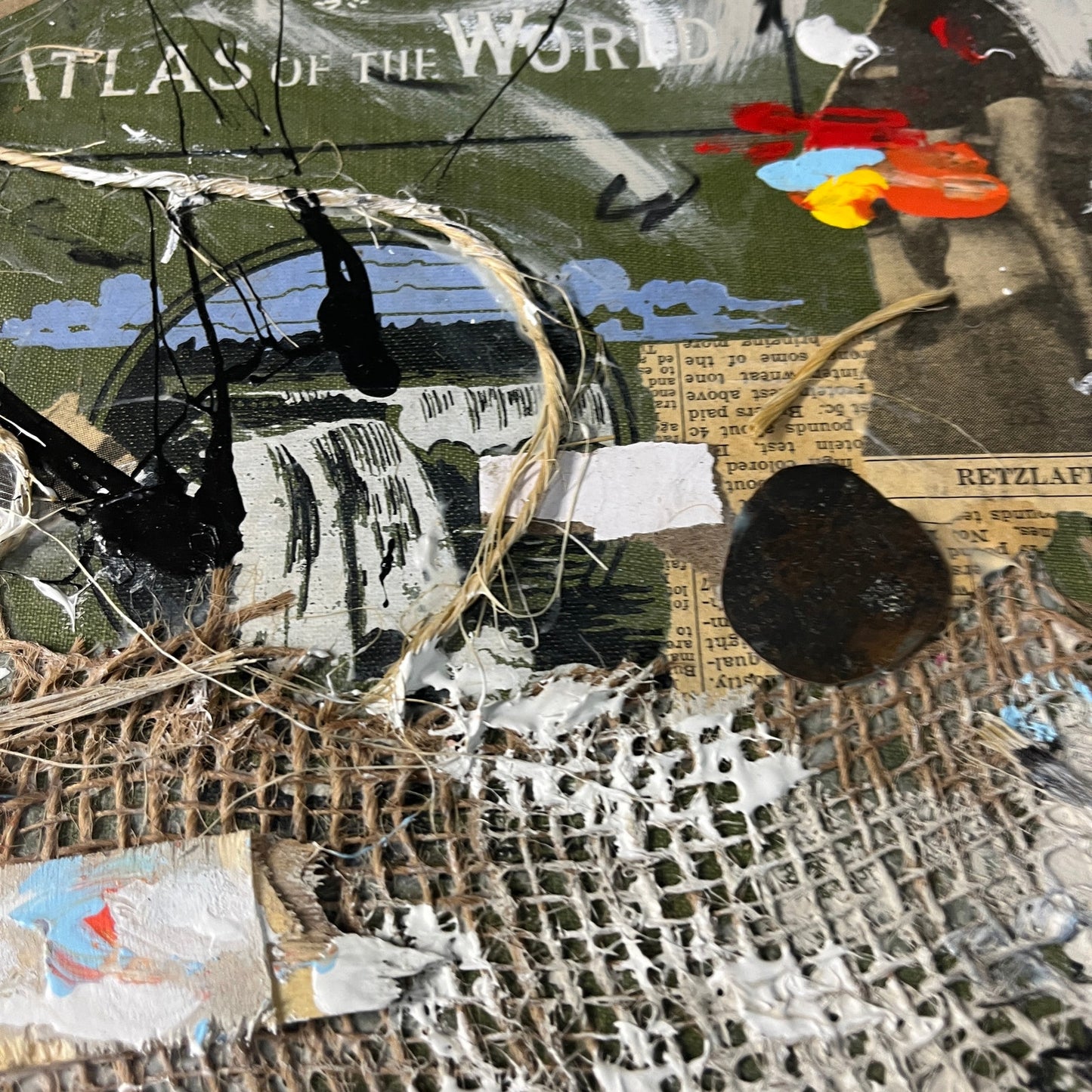 Original Mixed Media Abstract Art Collage 10x13 "1910 Scarborough Atlas Cover"