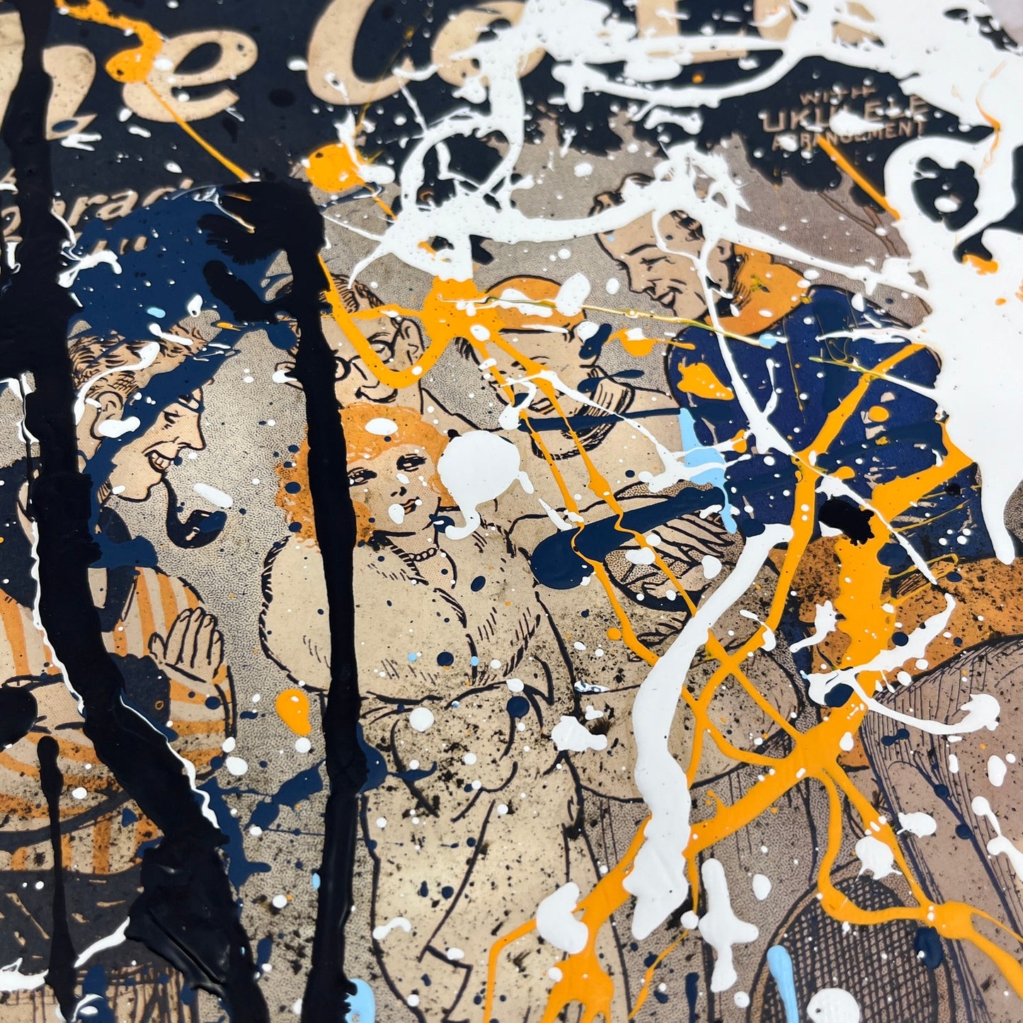 Original Abstract Art Painting "The Co-Ed" on Antique Sheet Music