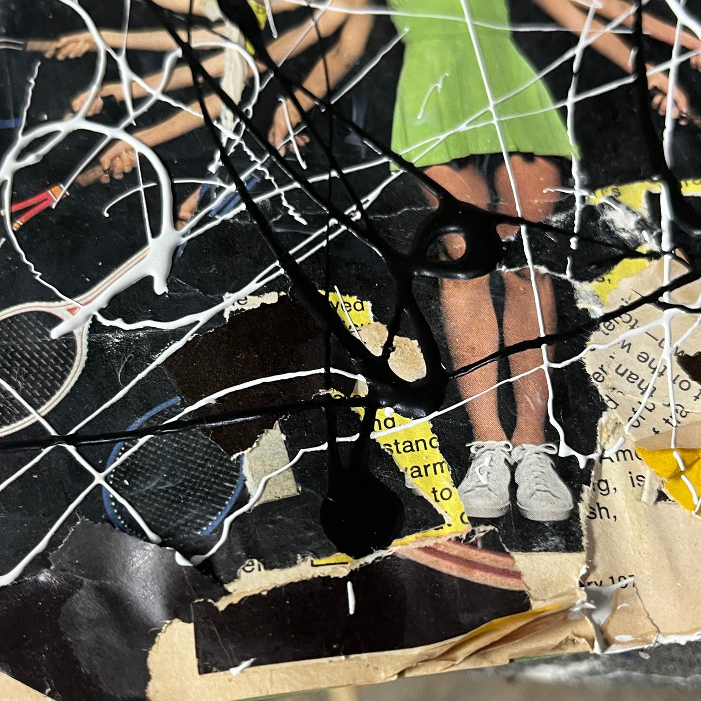 Original Mixed Media Abstract Art Collage Painting 9x12 "Jan 1977 Tennis Magazine"