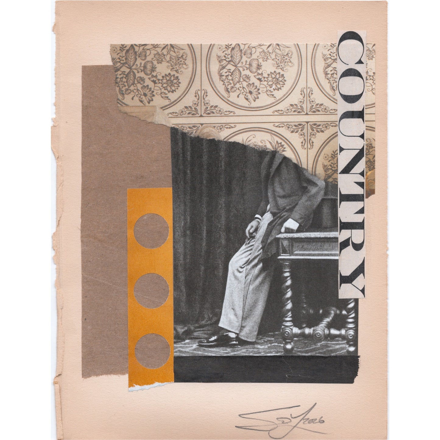 Original Mixed Media Modern Art Collage "Country" 5.75x7.5" Signed