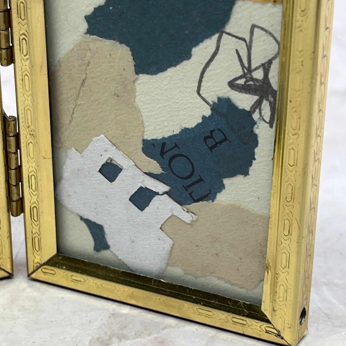Original Framed Mixed Media Art Collage Mini 3x5 "Navy Construct VIII" TH2