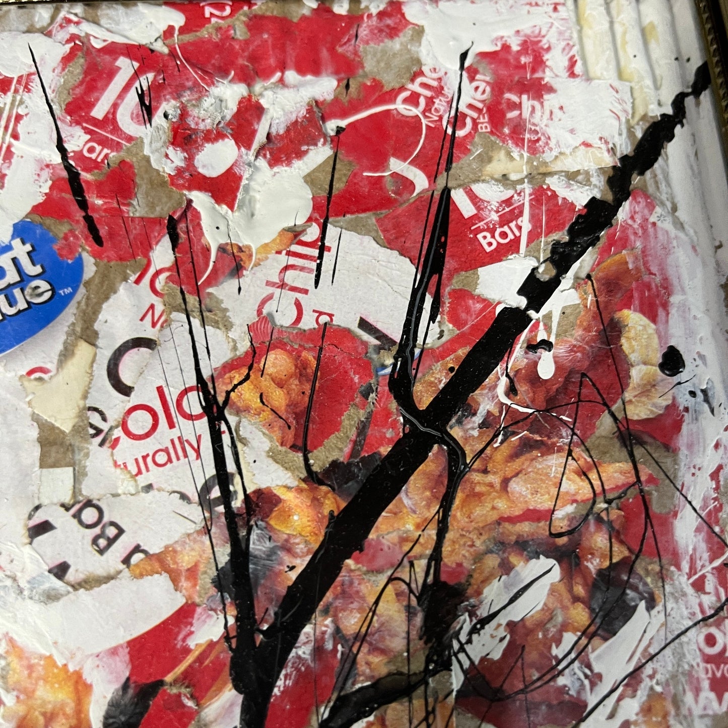 Original Framed Mixed Media Collage 10x12 "Great Value Chewy Granola Bar Box"