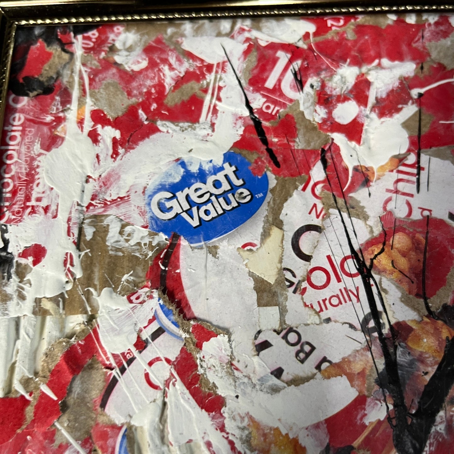 Original Framed Mixed Media Collage 10x12 "Great Value Chewy Granola Bar Box"