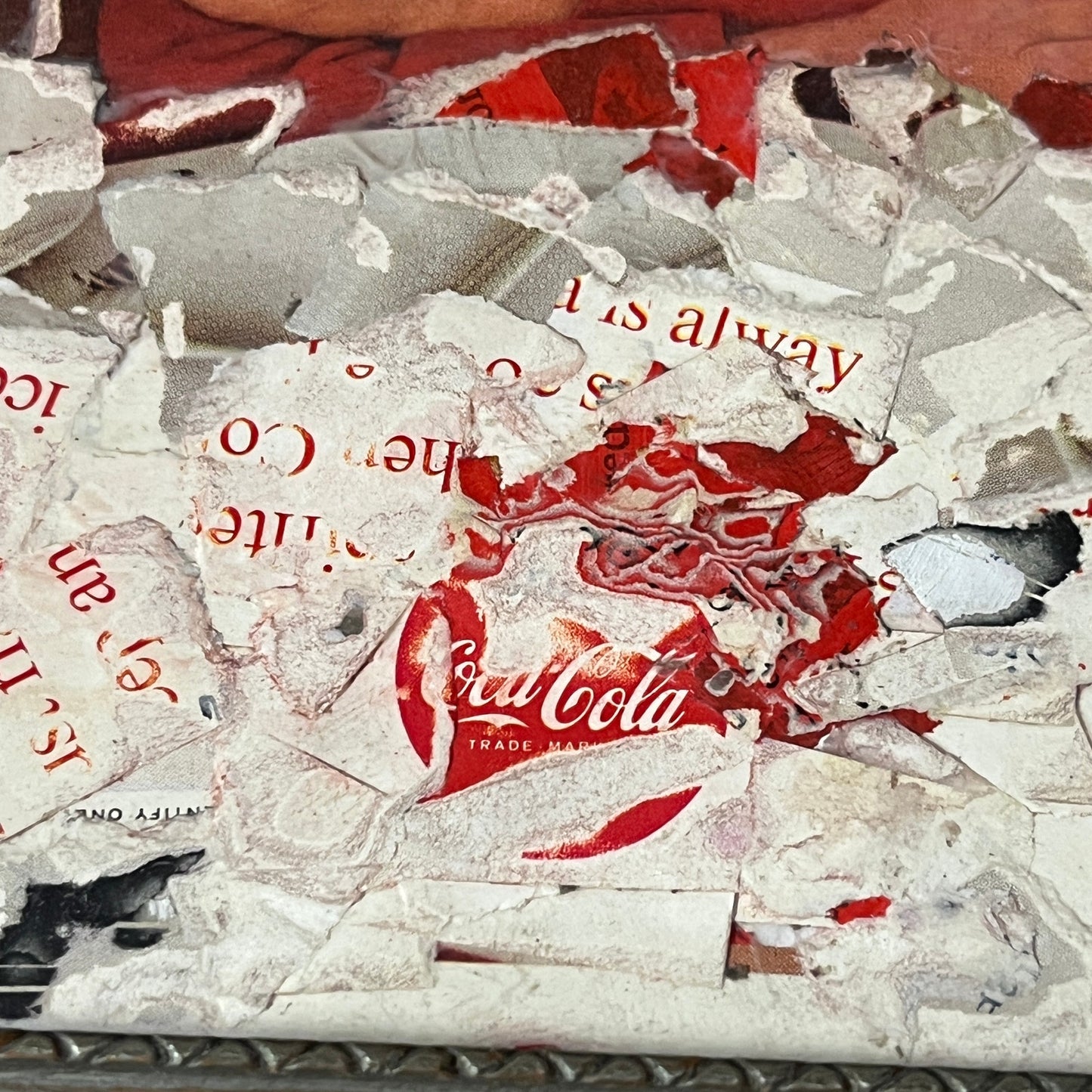 Original Framed Mixed Media Abstract Art Collage 7x9 "1963 Coca-Cola Ad"