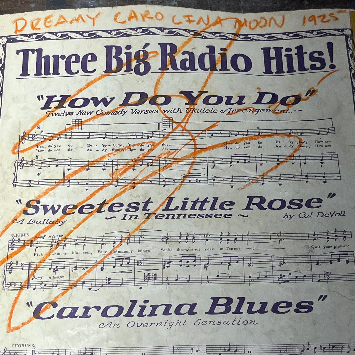 Original Mixed Media Art Collage 9x12 "1929 Dreamy Carolina Moon Sheet Music"