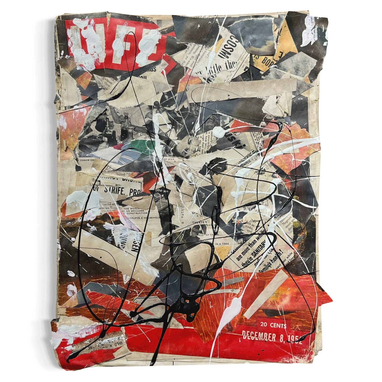 Original Mixed Media Abstract Art Collage 11x14 "1952 Dec 8 Life Magazine"