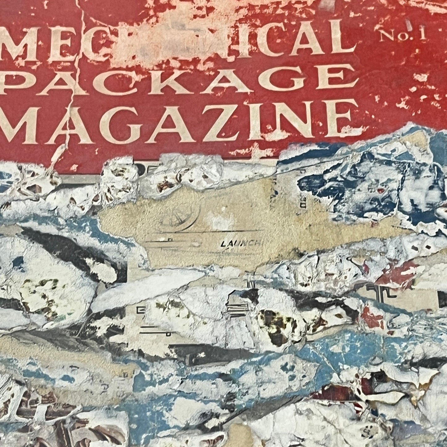 Original Mixed Media Abstract Art Collage 7x9 "1931 Mechanical Package Magazine"