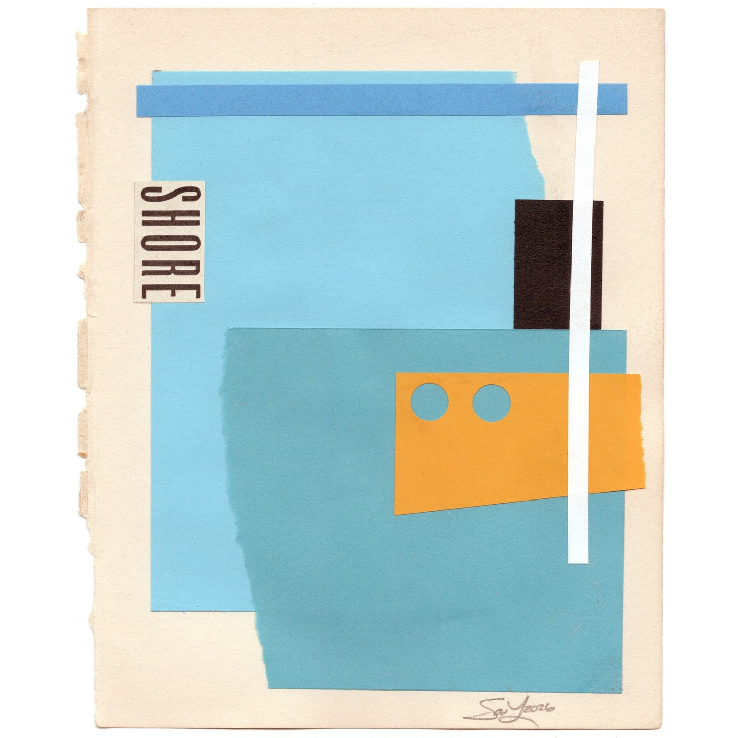 Original Mixed Media Modern Art Collage "Shore" 5.25x6.75" Signed