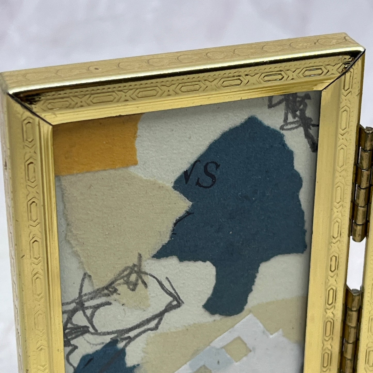Original Framed Mixed Media Art Collage Mini 3x5 "Navy Construct VIII" TH2