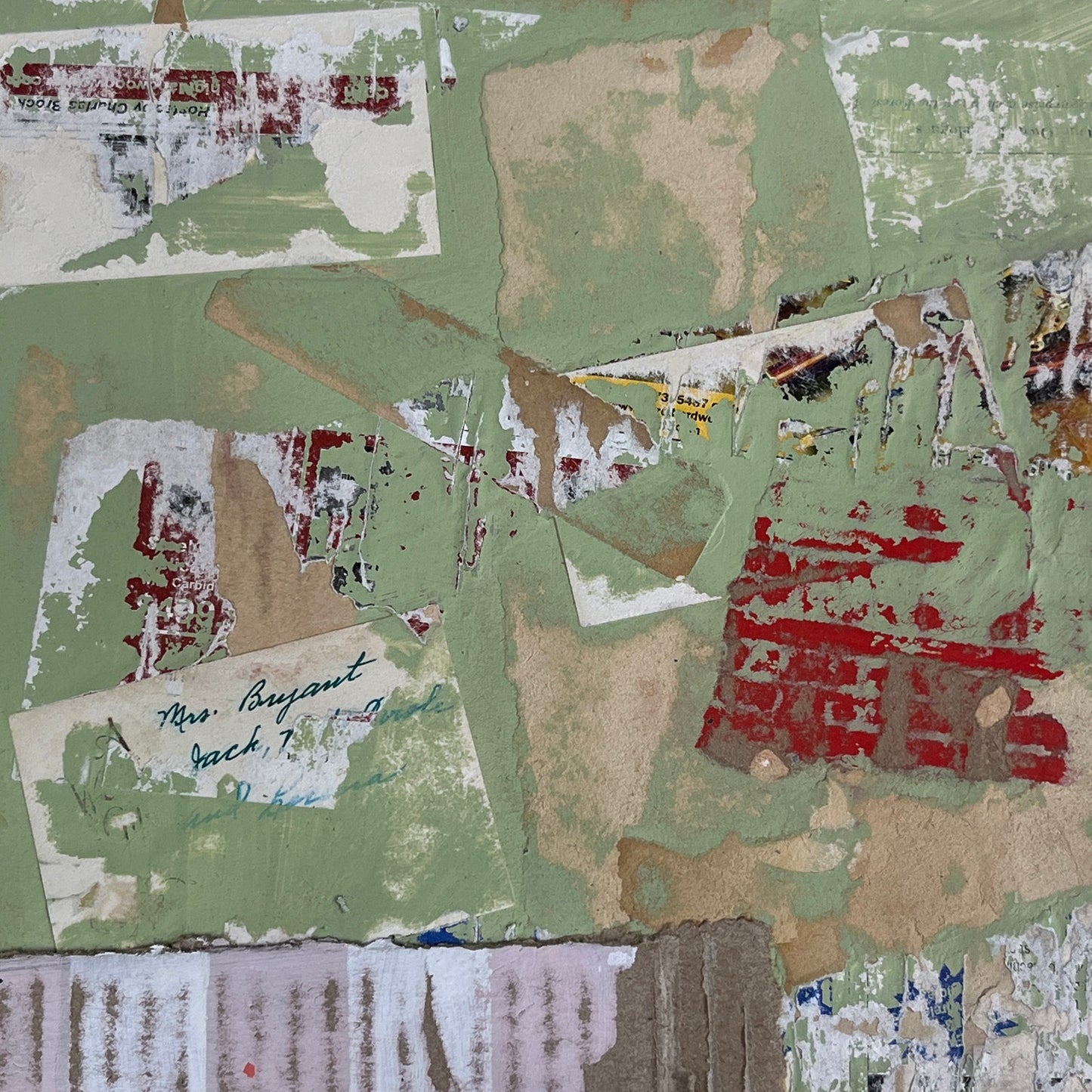 Original Framed Mixed Media Modern Art Collage Painting 12x18 "Pergameneous"