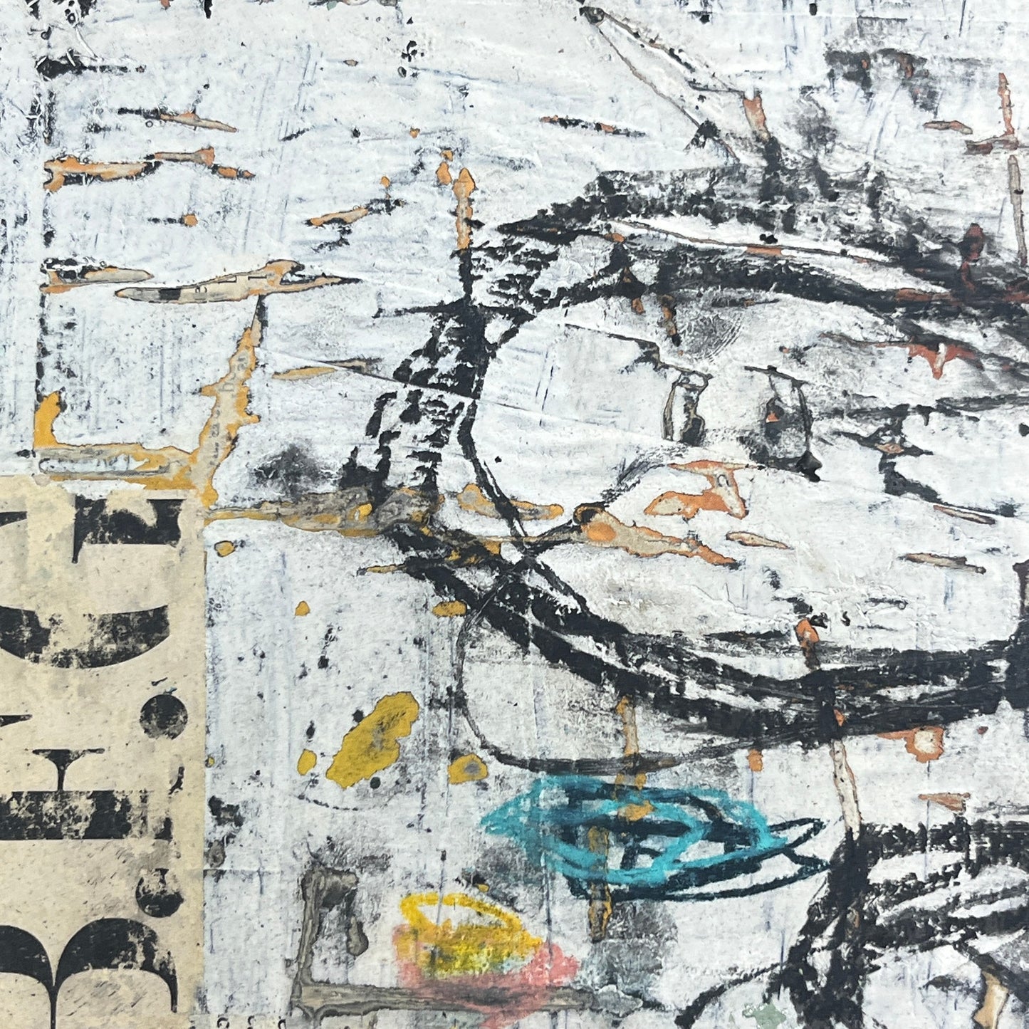 Original Grunge Minimalist Modern Art Collage Painting 8.5x11 "Schiztic" Signed