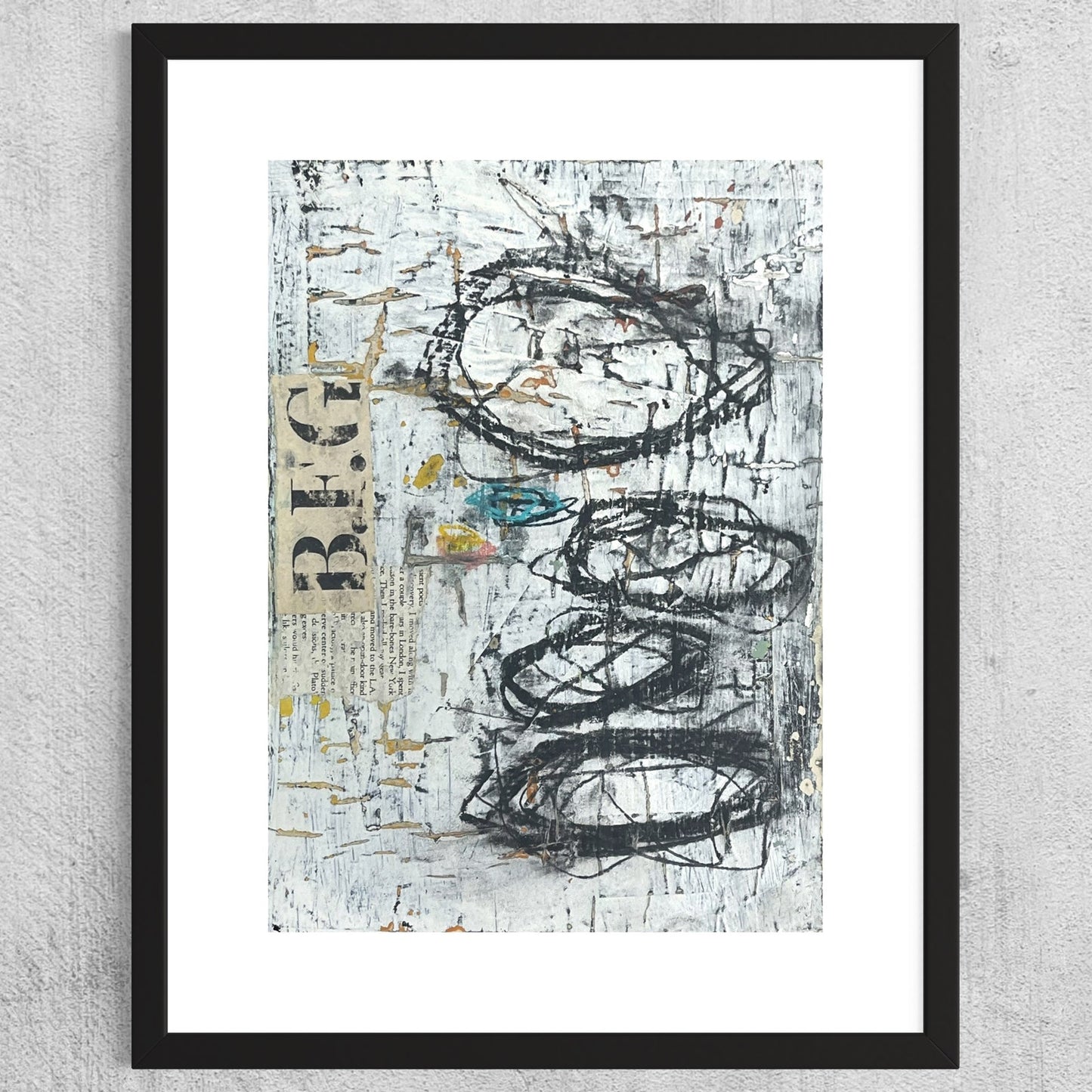 Original Grunge Minimalist Modern Art Collage Painting 8.5x11 "Schiztic" Signed