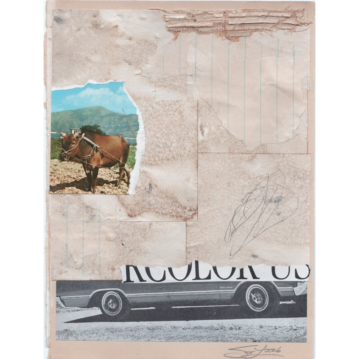 Original Mixed Media Modern Art Collage "Notandum" 5.75x7.5" Signed