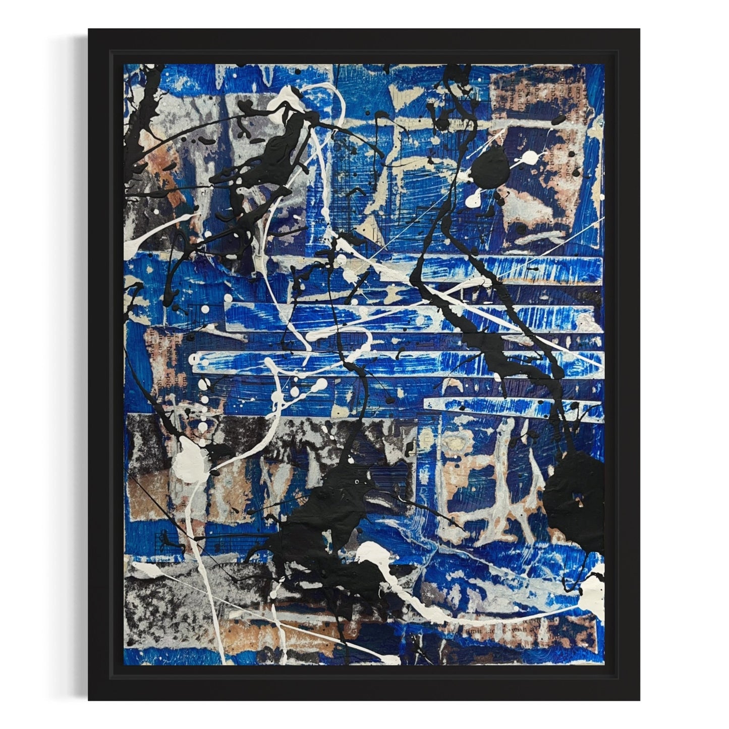 Original Framed Mixed Media Modern Art Collage 8x10 "Blue Steam" Set of 2