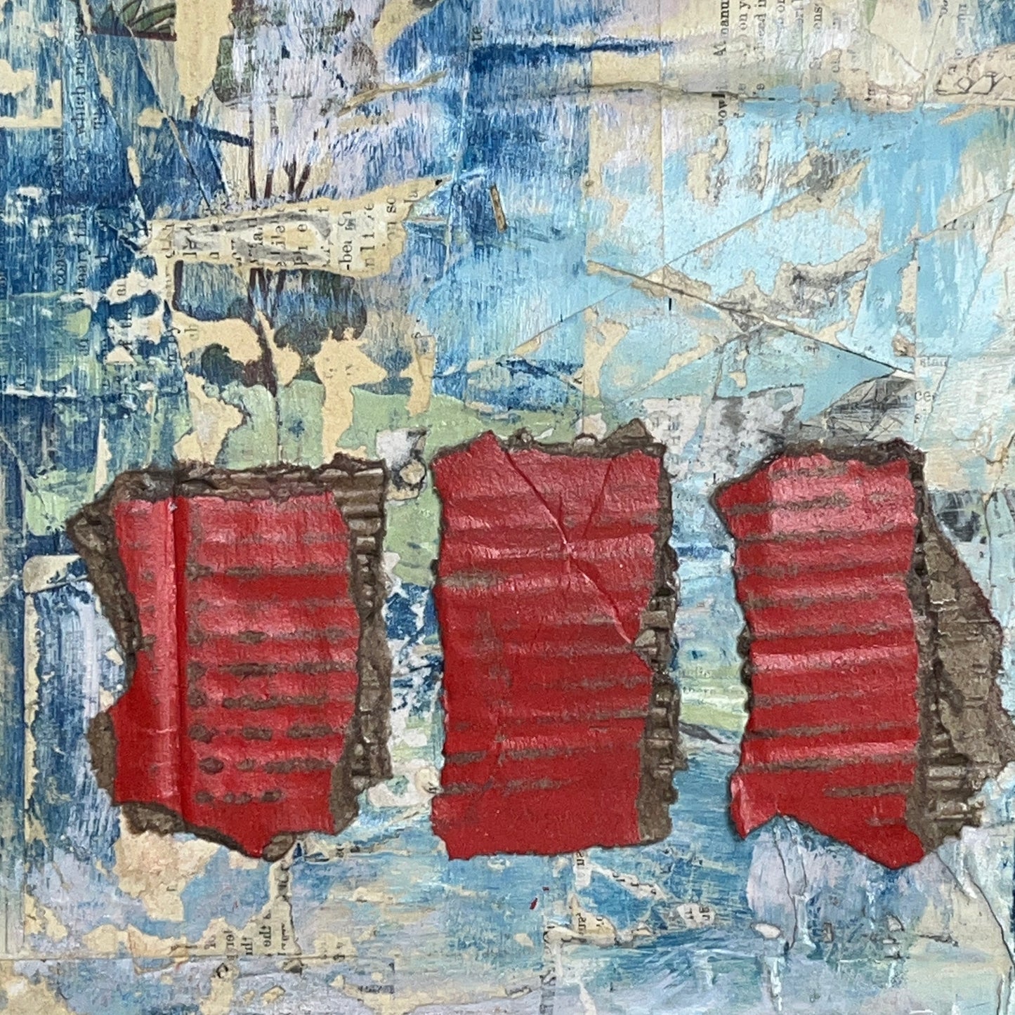 Original Framed Mixed Media Modern Art Collage Painting 12x18 "Pension"