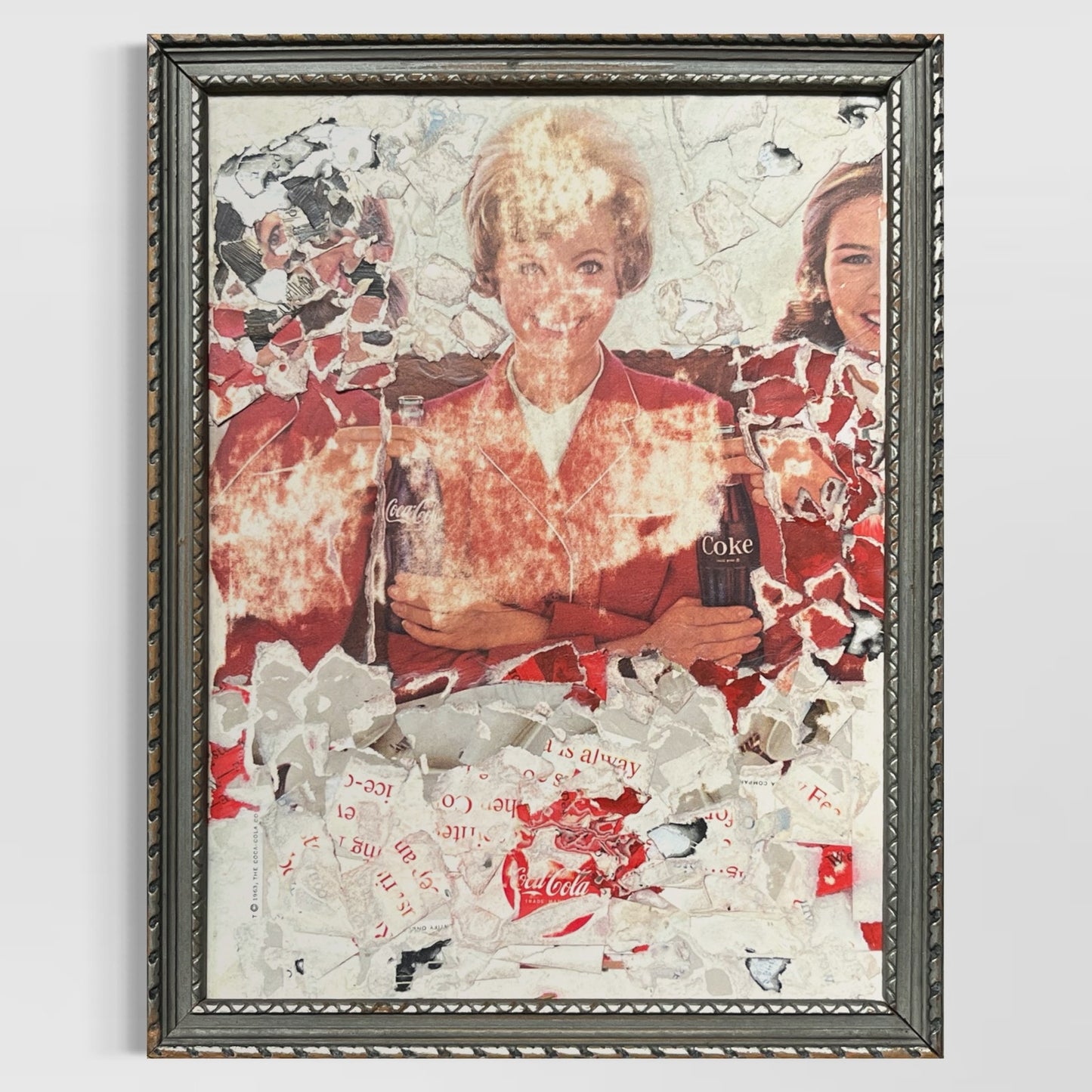 Original Framed Mixed Media Abstract Art Collage 7x9 "1963 Coca-Cola Ad"