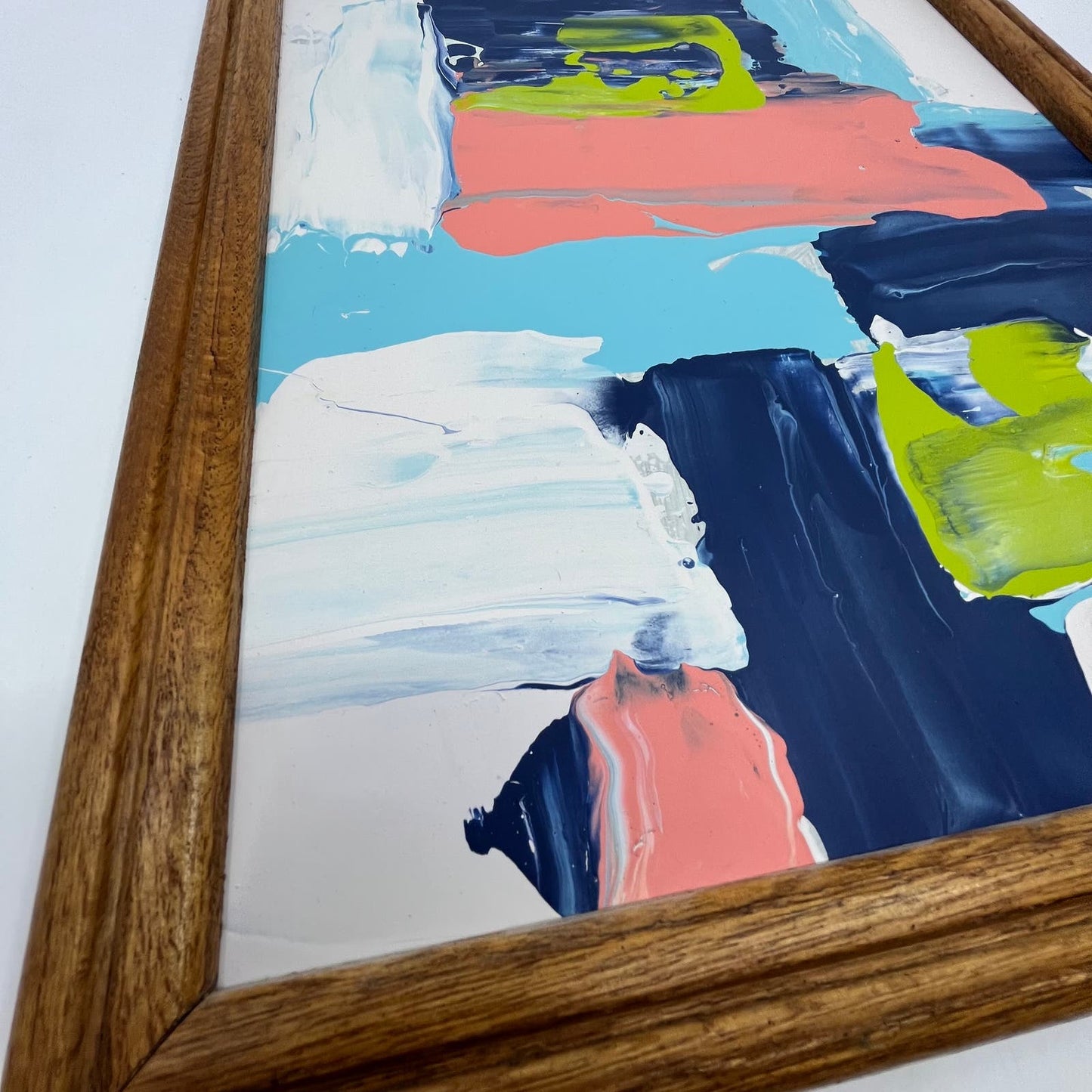 Framed Original Abstract Art Painting "Watermelon Gelato" Acrylic 12x15 TI5