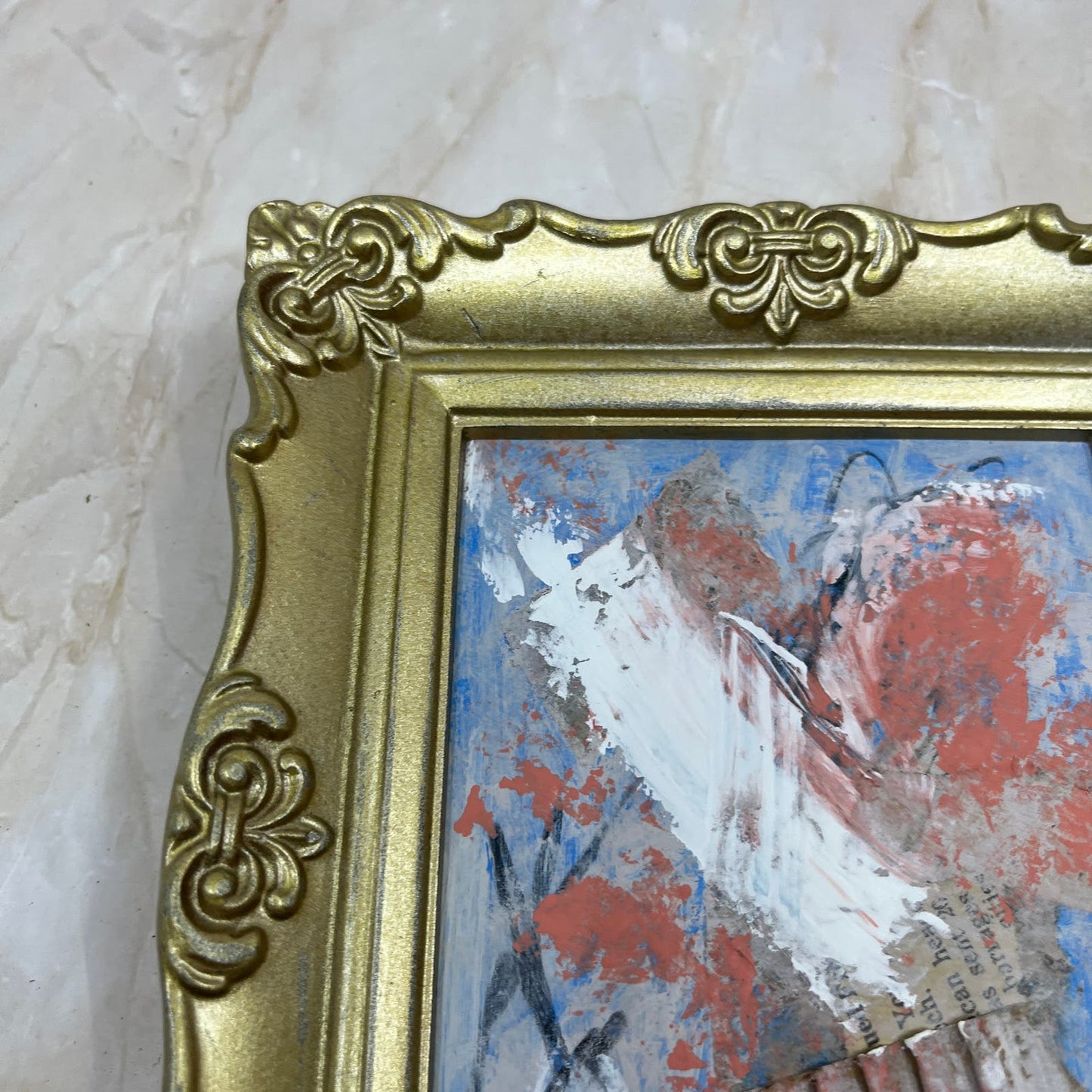 Original Framed Abstract Art Painting 6.5x7 Mini "Broken Whisper" Signed TJ9