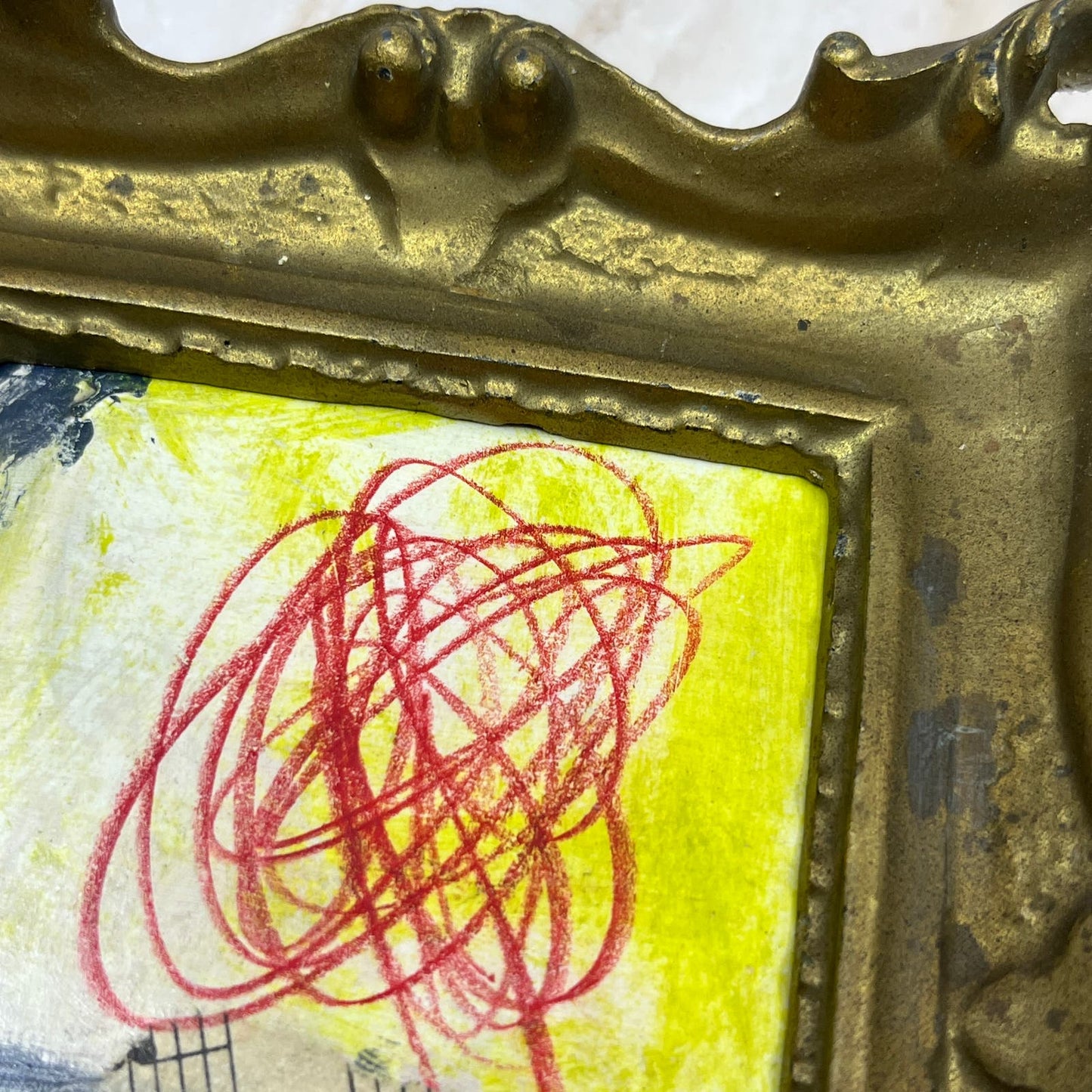 Original Framed Mixed Media Abstract Art Painting 6x5 Mini “Ready Regard" Signed
