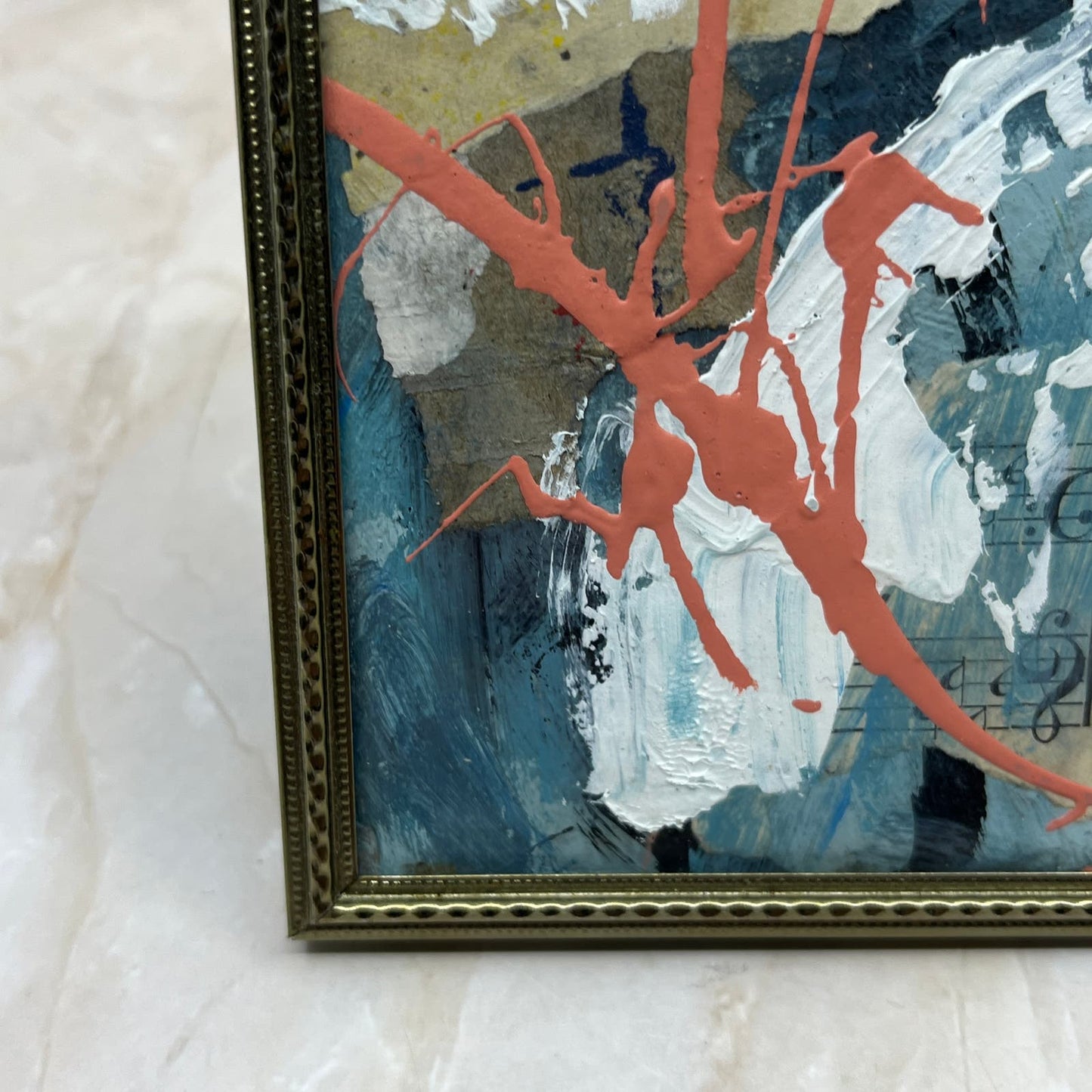 Original Framed Mixed Media Abstract Art Painting 3x4 Mini "Equal Axis" COA TJ9