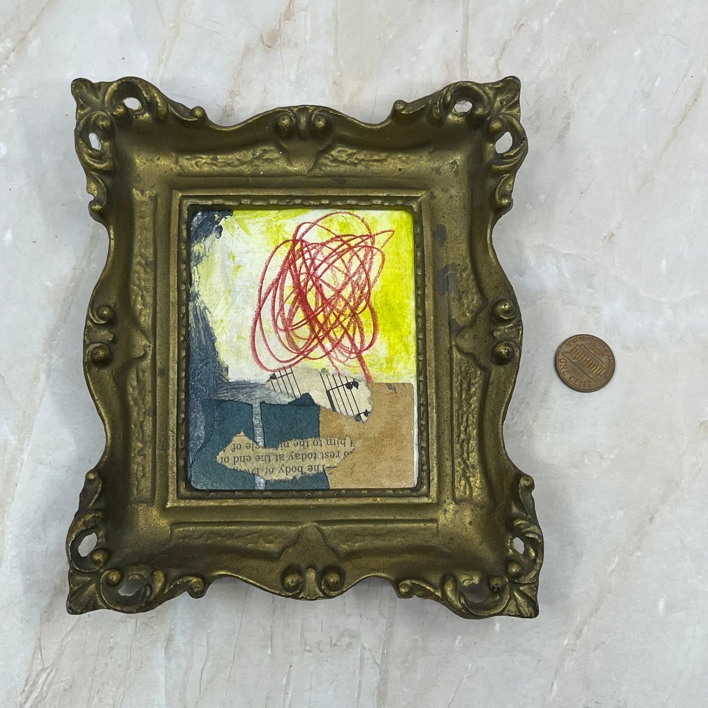 Original Framed Mixed Media Abstract Art Painting 6x5 Mini “Ready Regard" Signed