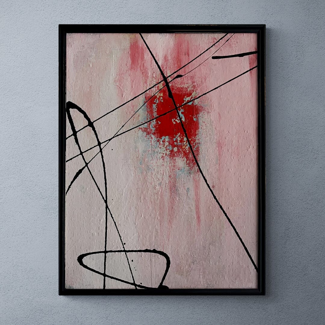 Original Framed Mixed Media Abstract Art Painting 19.5x25.5" Heart of Bold w/ COA