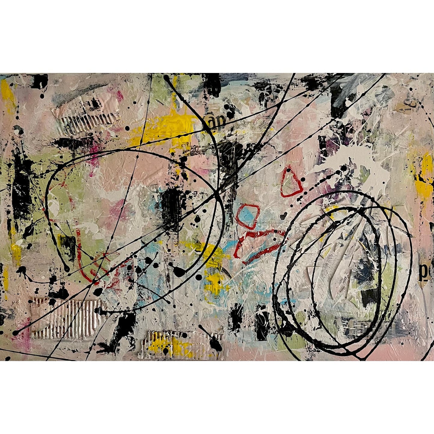 Original LARGE Mixed Media Abstract Art Painting 24x36" That’s Cap w/ COA