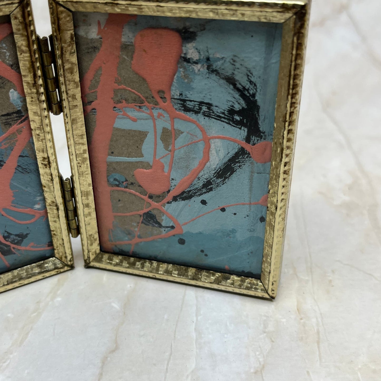 Original Framed Abstract Art Painting 2x3 Mini Diptych "Bold Mist" Signed TJ9