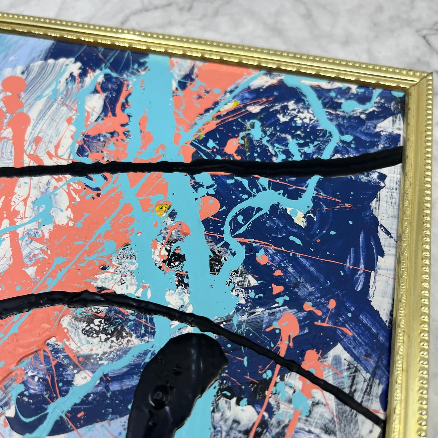 Original Framed Abstract Art Painting 8x10" Blue Spumoni With COA TE4