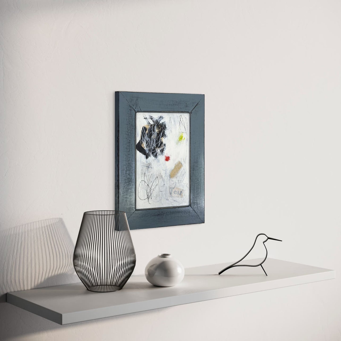 Original Framed Mixed Media Abstract Art Painting 7.5x9.5 “Tear" With COA