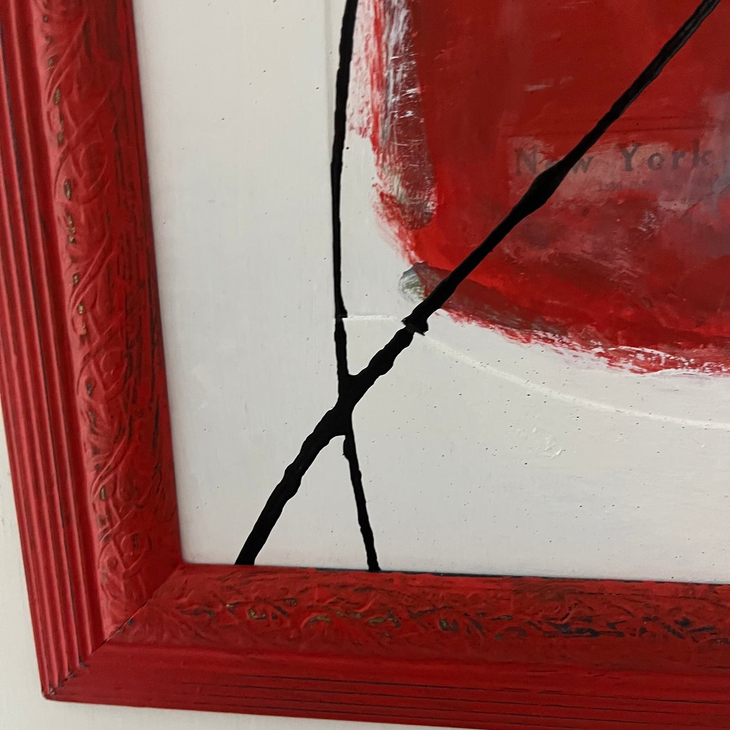 Original Framed Mixed Media Abstract Art Painting 23x15 “RED 26” With COA