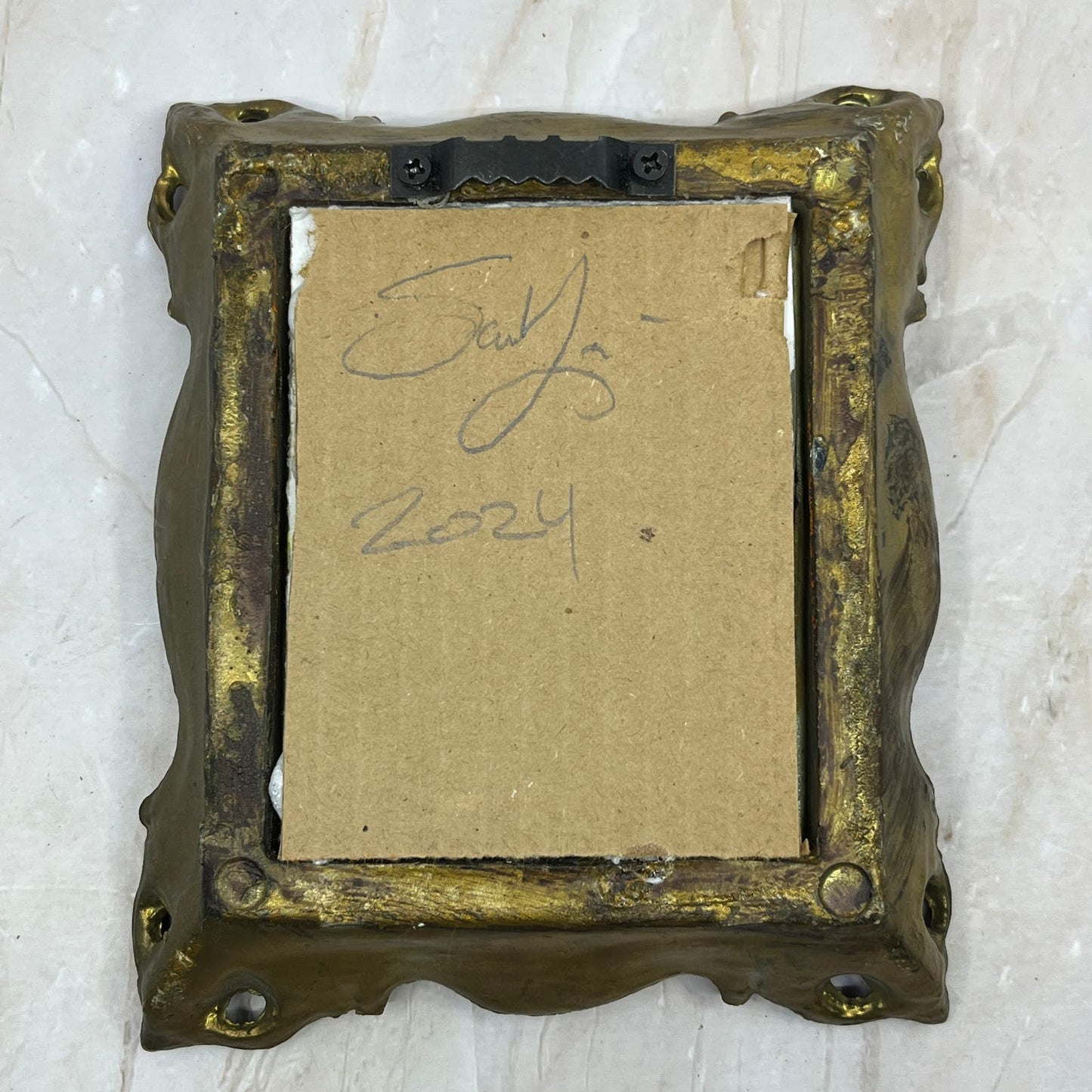Original Framed Mixed Media Abstract Art Painting 6x5 Mini “Ready Regard" Signed