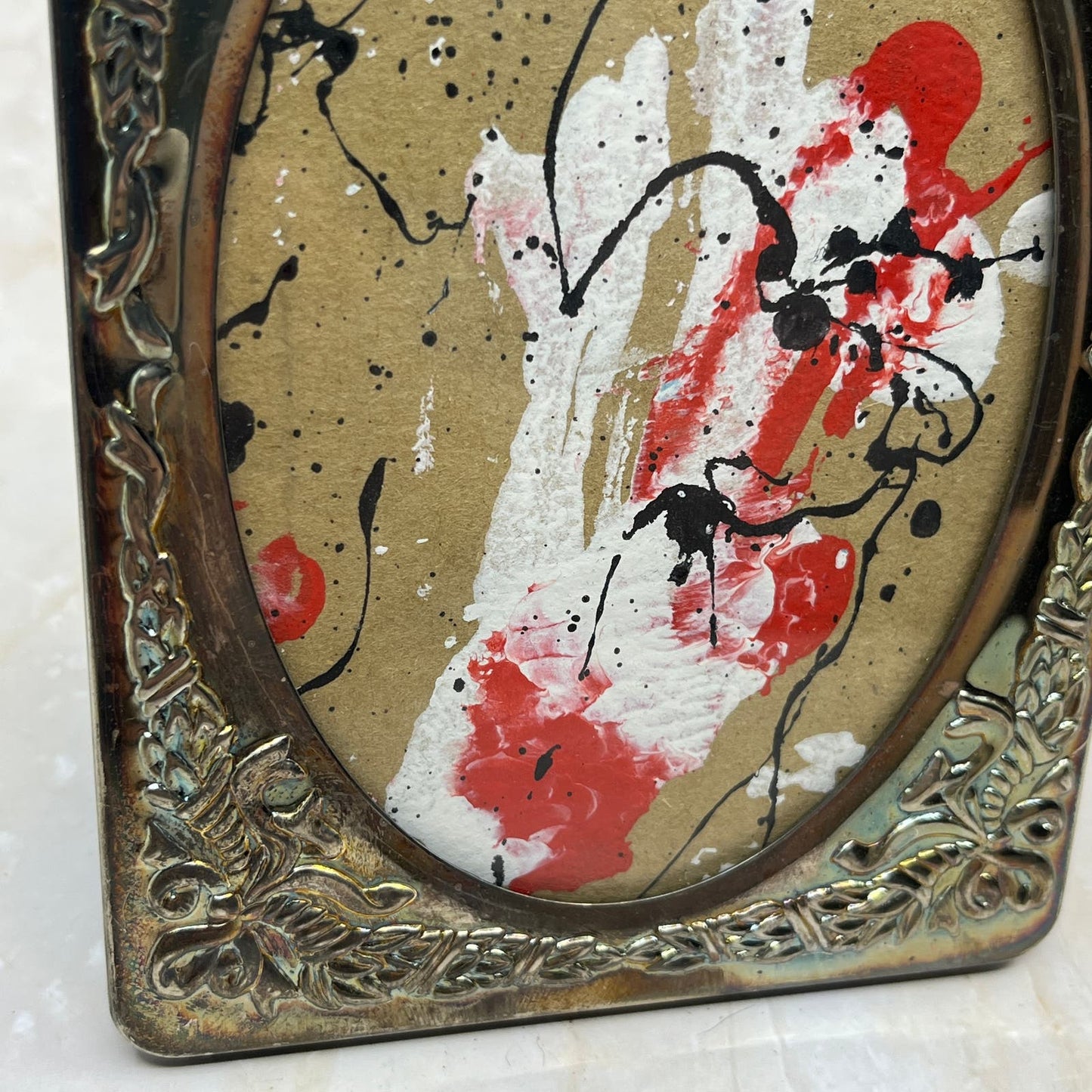 Original Framed Abstract Art Painting 6x4 Mini "Acid Passage" Signed TJ9