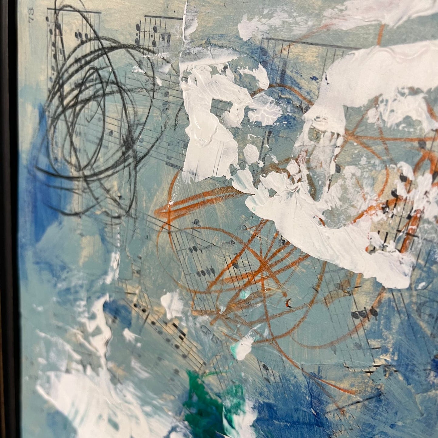 Original Framed Mixed Media Abstract Art Painting 10x12 “Blue Notes" With COA