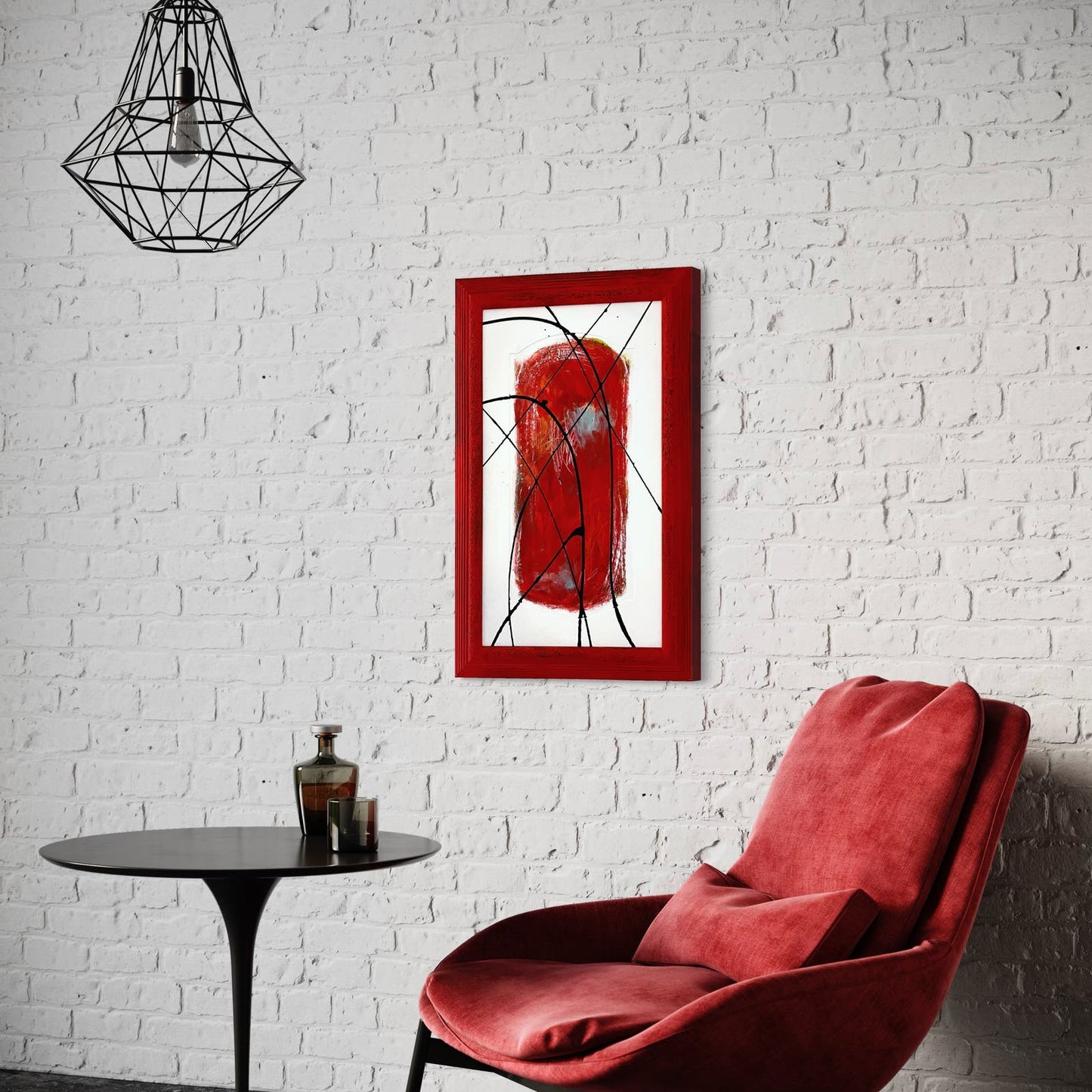 Original Framed Mixed Media Abstract Art Painting 23x15 “RED 26” With COA