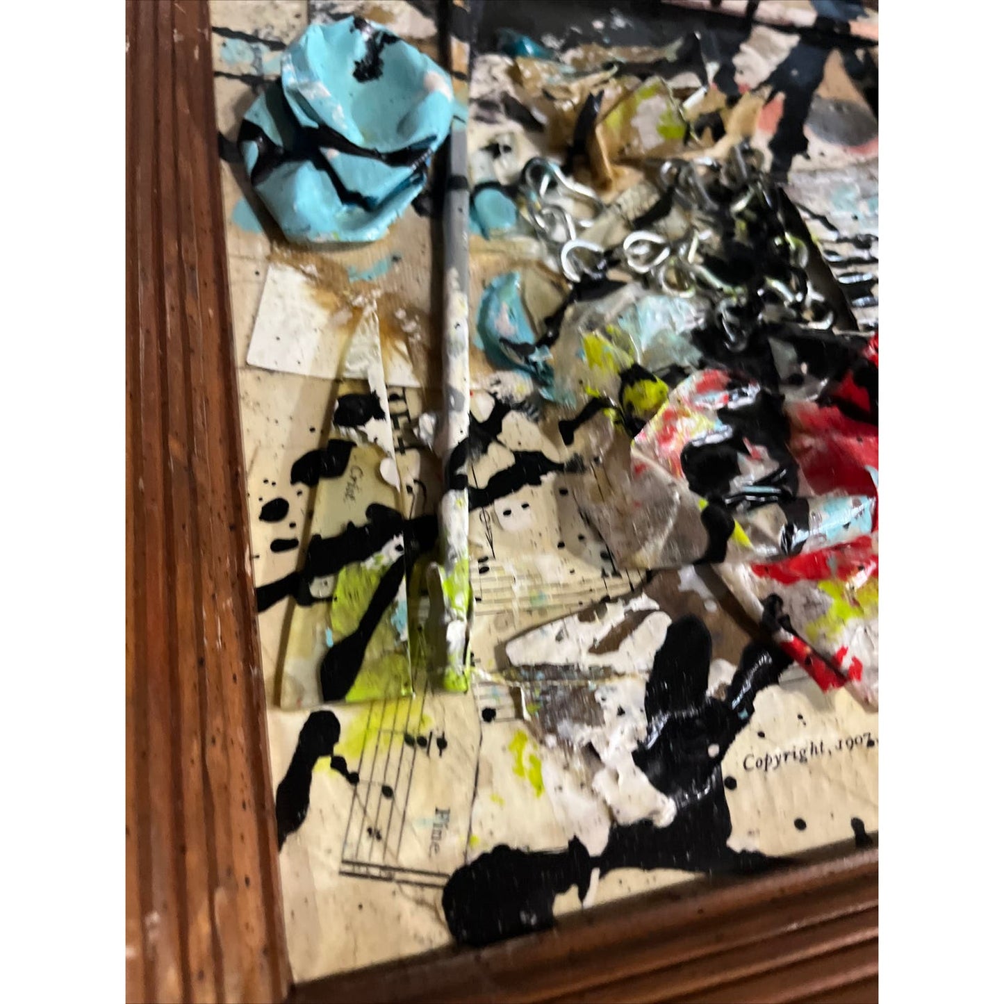 Original Framed Abstract Art Found Object Assemblage Collage 12x14.5” With COA