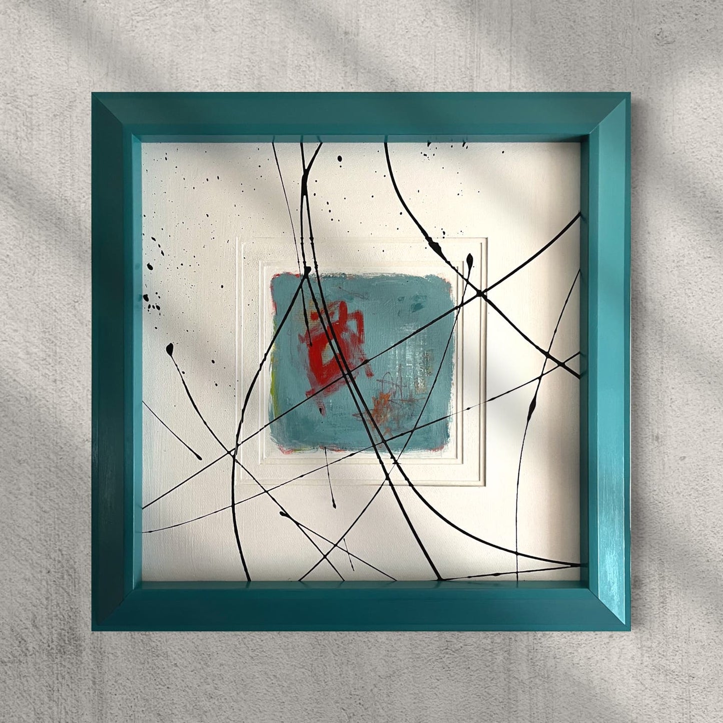 Original Large Framed Abstract Art Painting 29x29" “Beg, Borrow and Teal” w/ COA