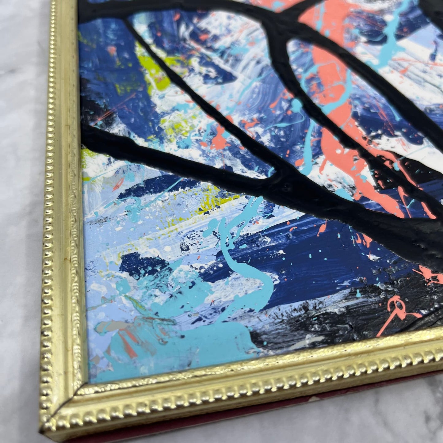 Original Framed Abstract Art Painting 8x10" Blue Spumoni With COA TE4