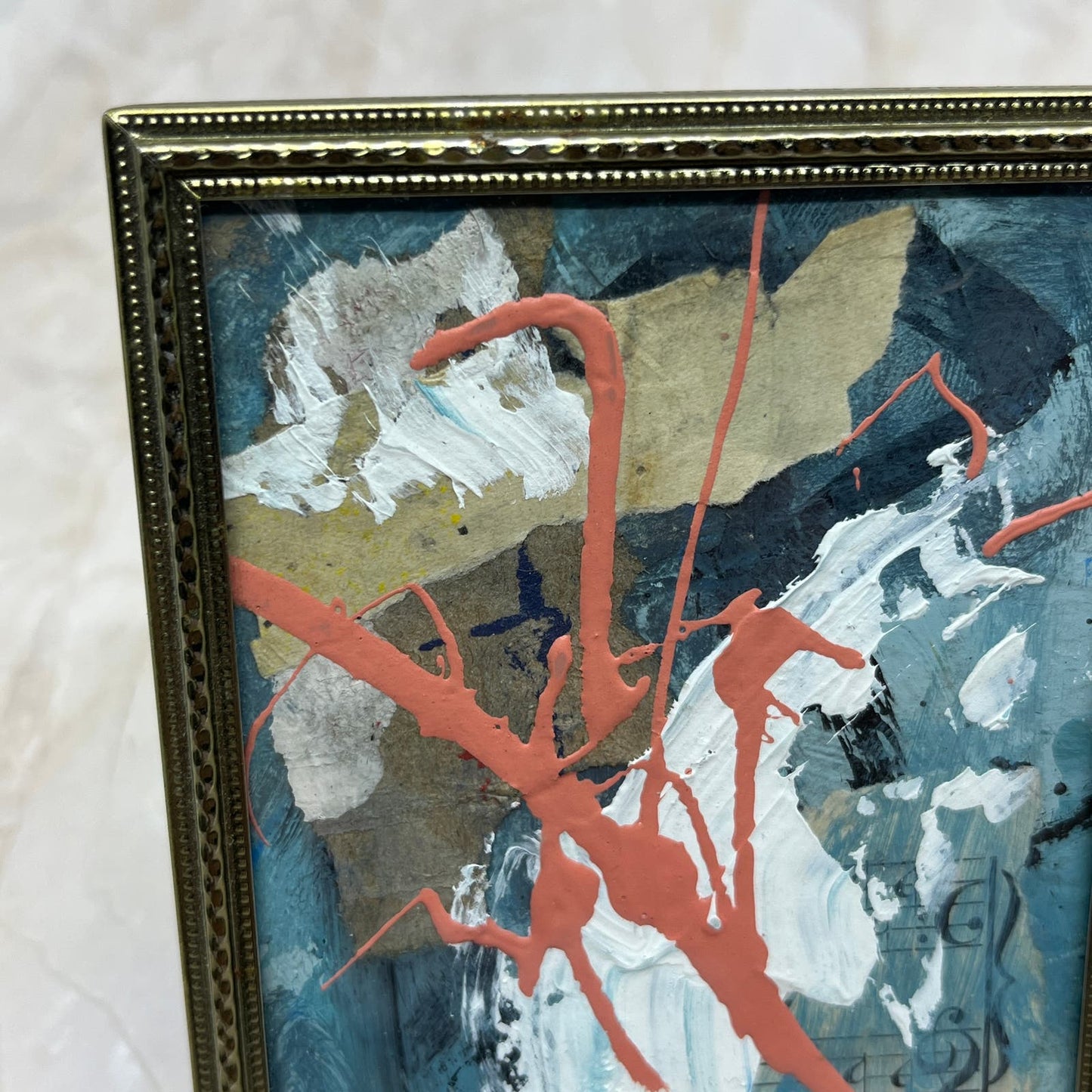 Original Framed Mixed Media Abstract Art Painting 3x4 Mini "Equal Axis" COA TJ9