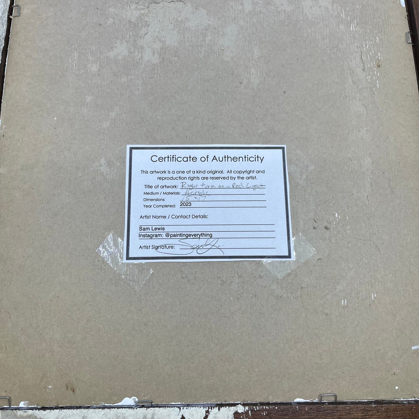 Original Framed Abstract Art Painting 15x17" Right Turn on a Red Light With COA