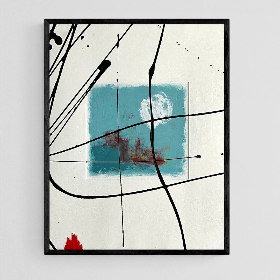 Original Framed Abstract Art Painting 16x20" Fire Down Below With COA