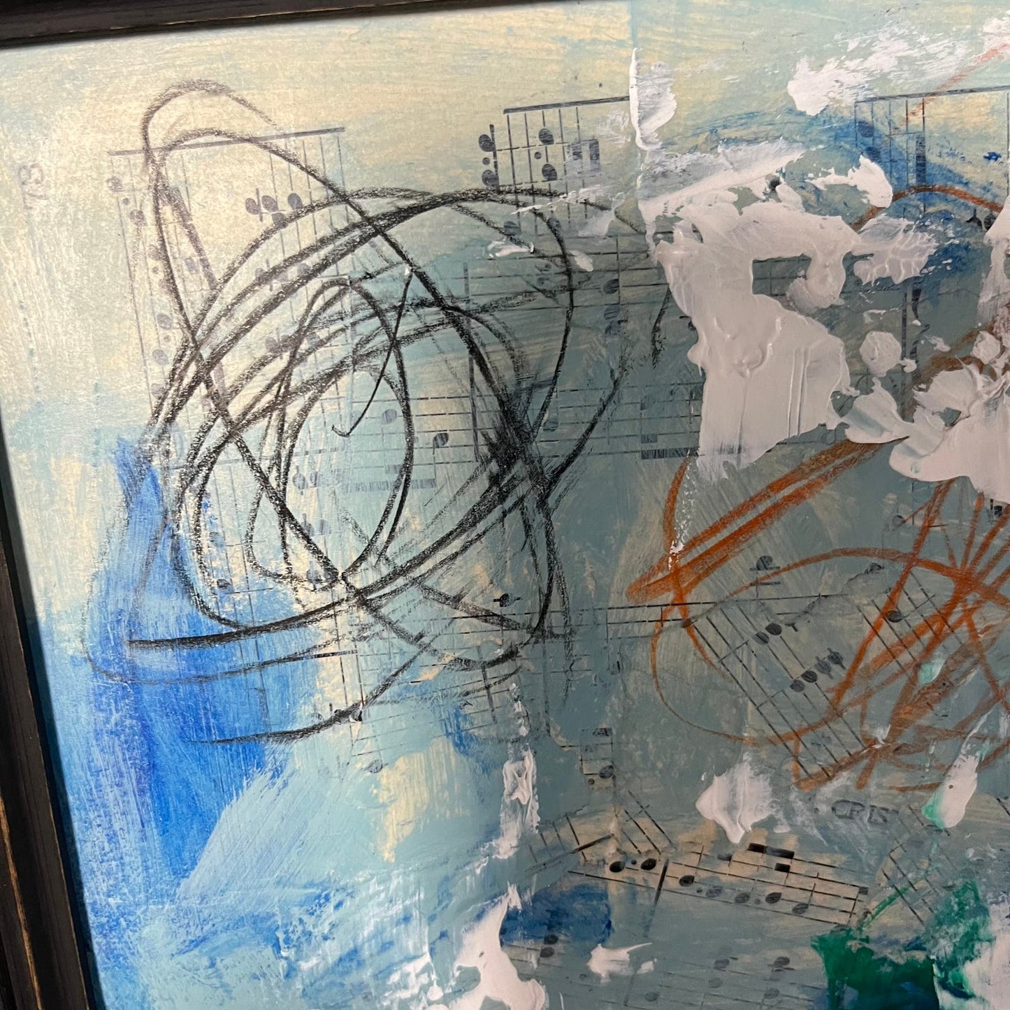 Original Framed Mixed Media Abstract Art Painting 10x12 “Blue Notes" With COA