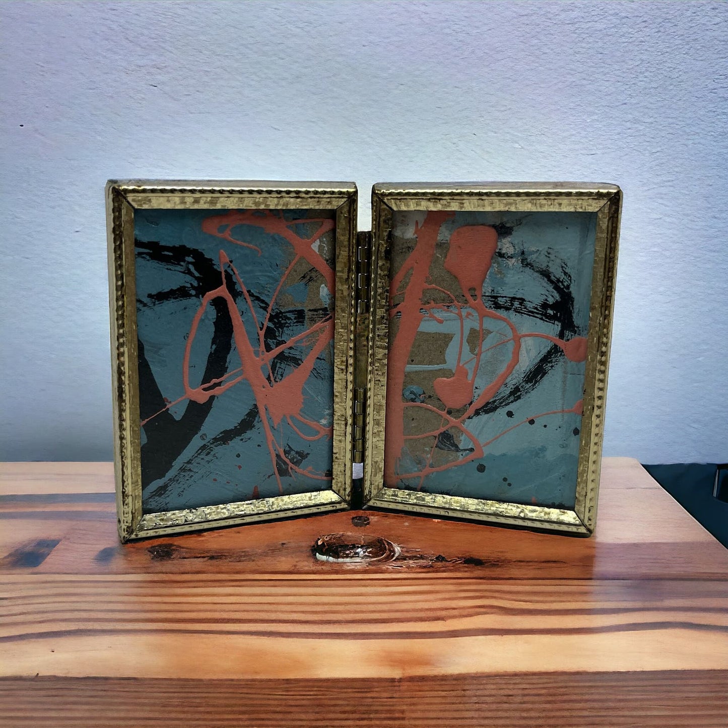 Original Framed Abstract Art Painting 2x3 Mini Diptych "Bold Mist" Signed TJ9