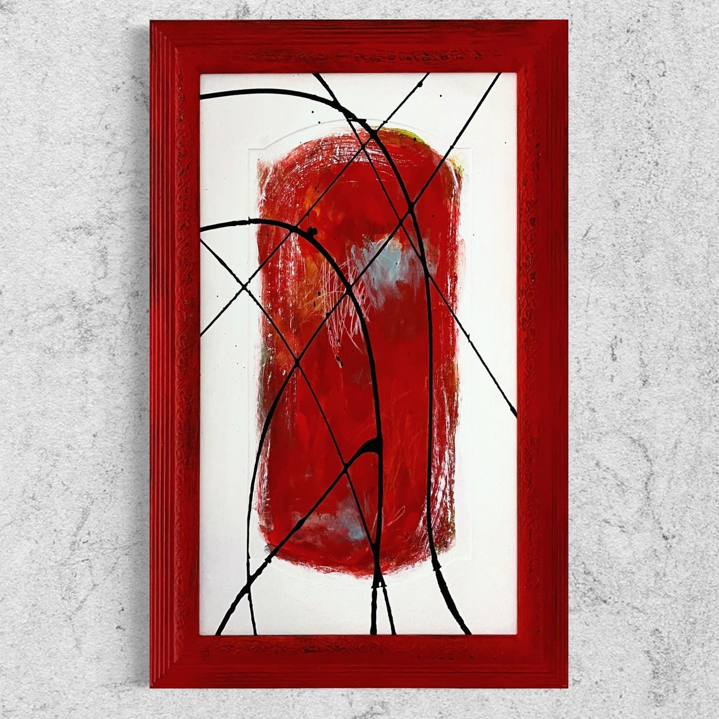 Original Framed Mixed Media Abstract Art Painting 23x15 “RED 26” With COA