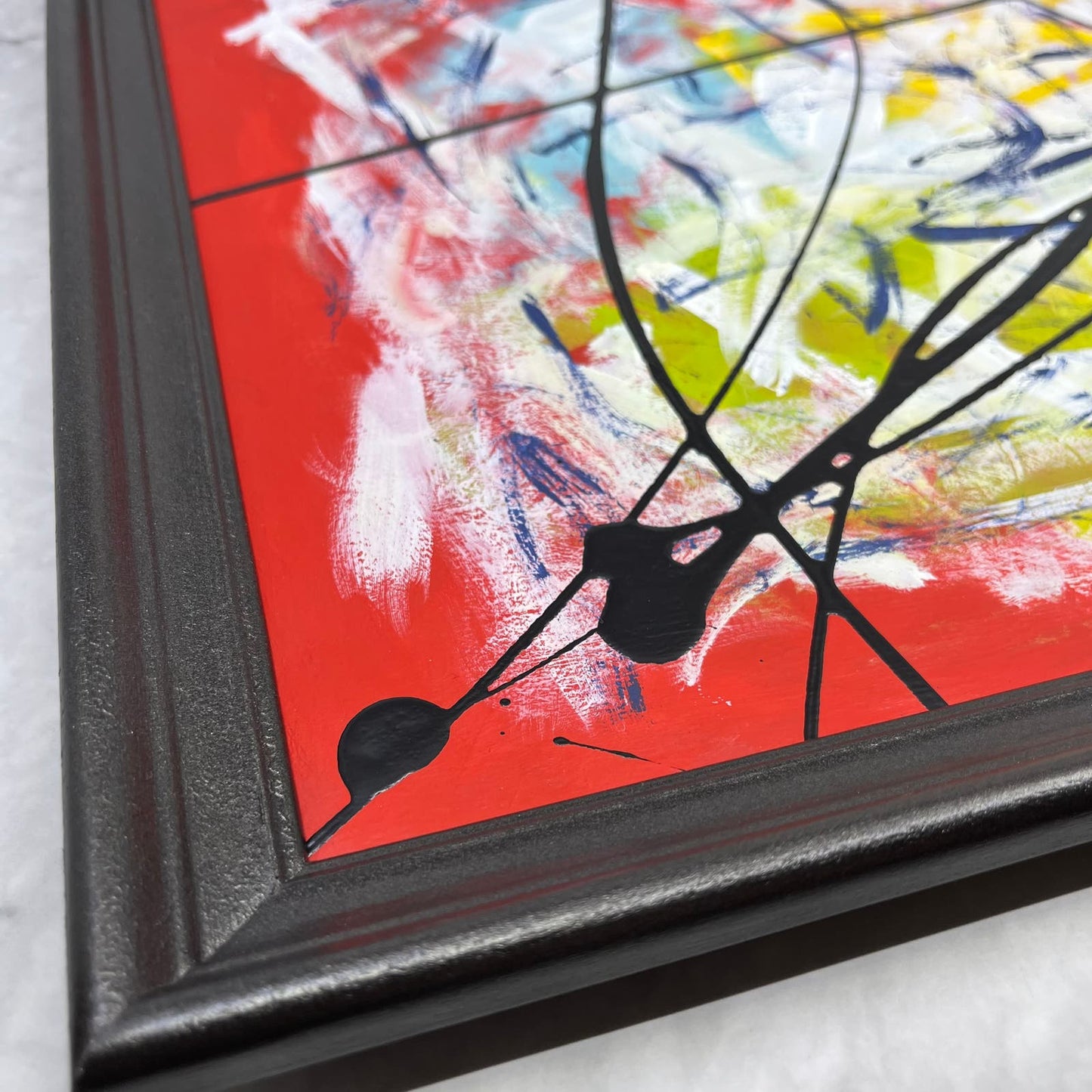 Original Framed Abstract Art Painting 16x29" Spicy Michelada With COA
