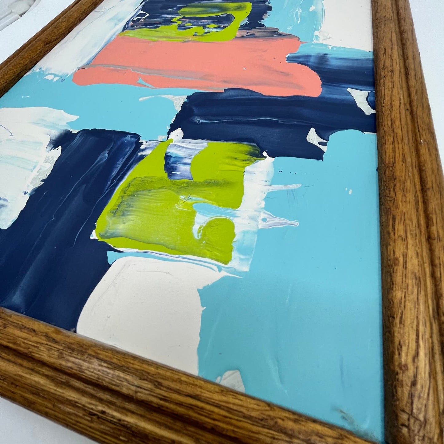 Framed Original Abstract Art Painting "Watermelon Gelato" Acrylic 12x15 TI5