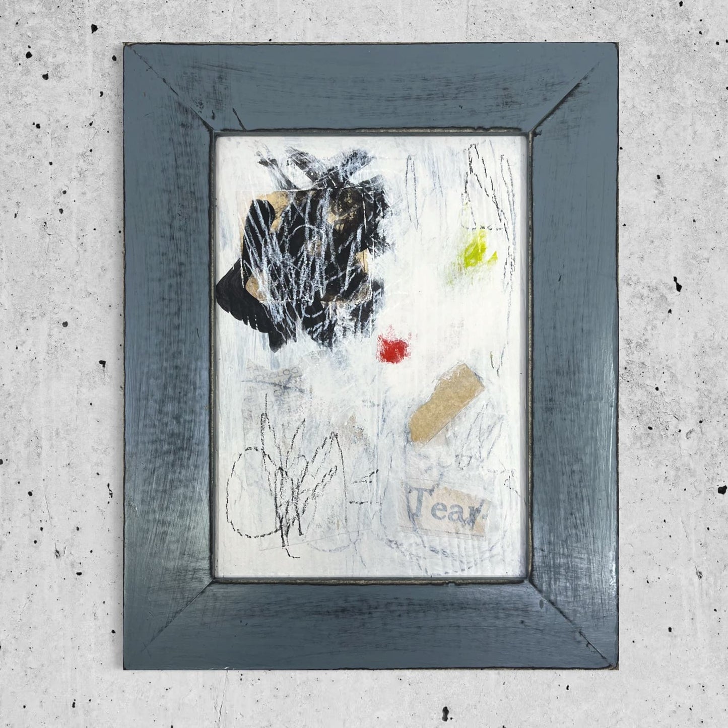 Original Framed Mixed Media Abstract Art Painting 7.5x9.5 “Tear" With COA