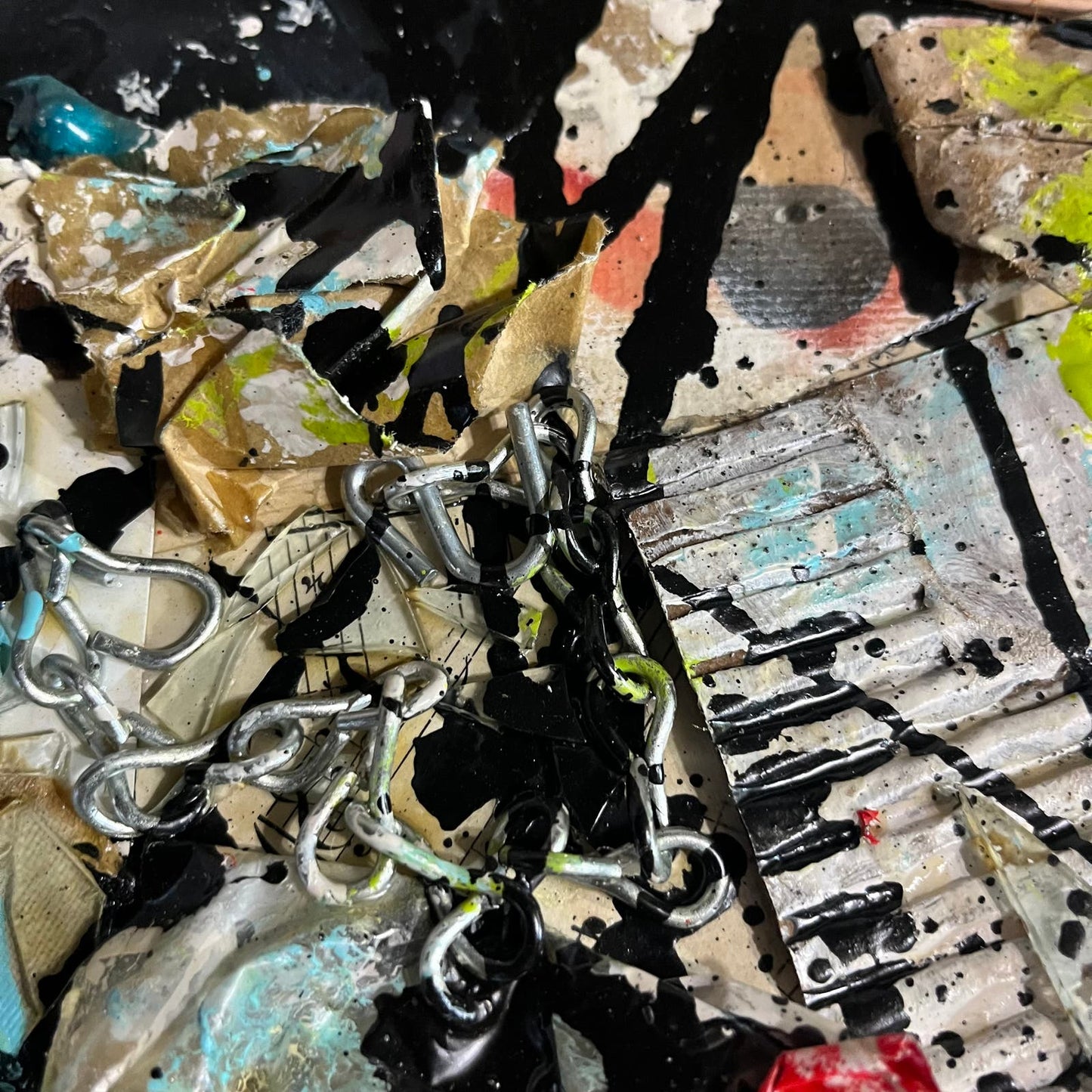 Original Framed Abstract Art Found Object Assemblage Collage 12x14.5” With COA