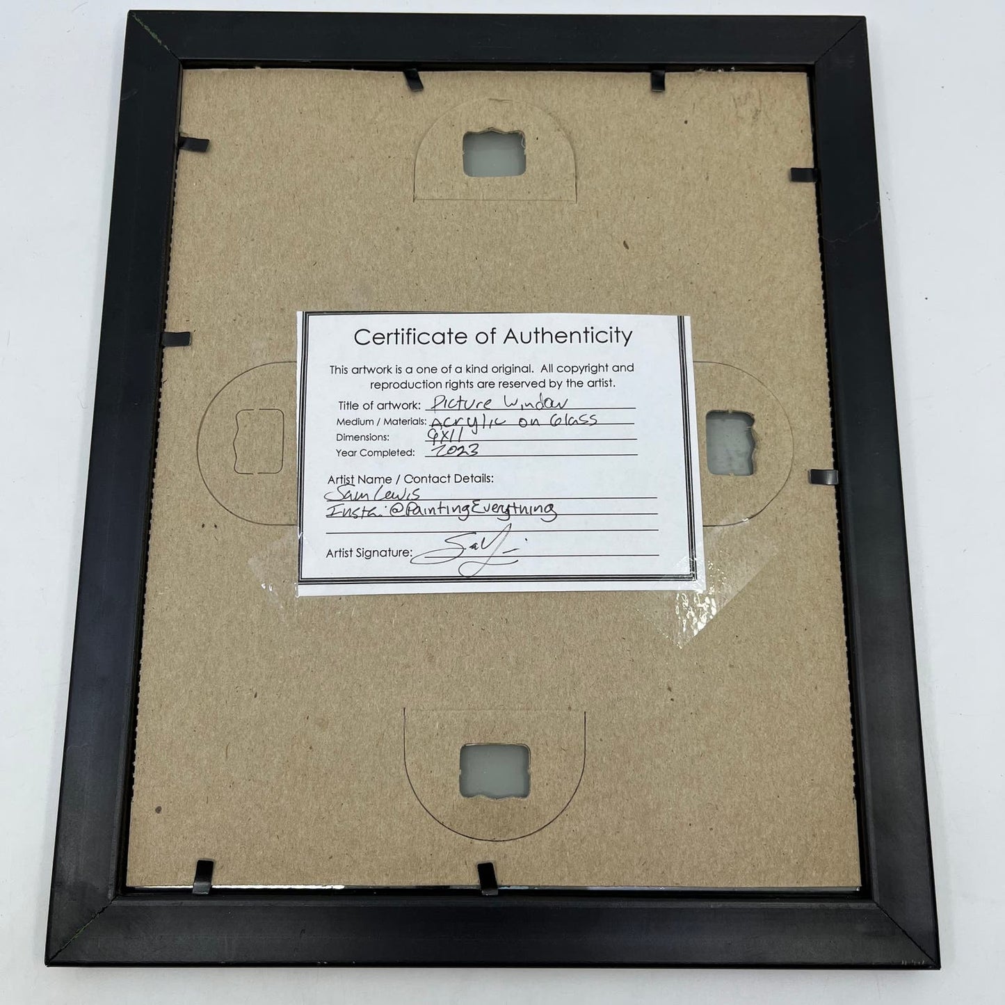 Framed Original Abstract Art Painting "Picture Window" Acrylic on Glass 9x11 TI5