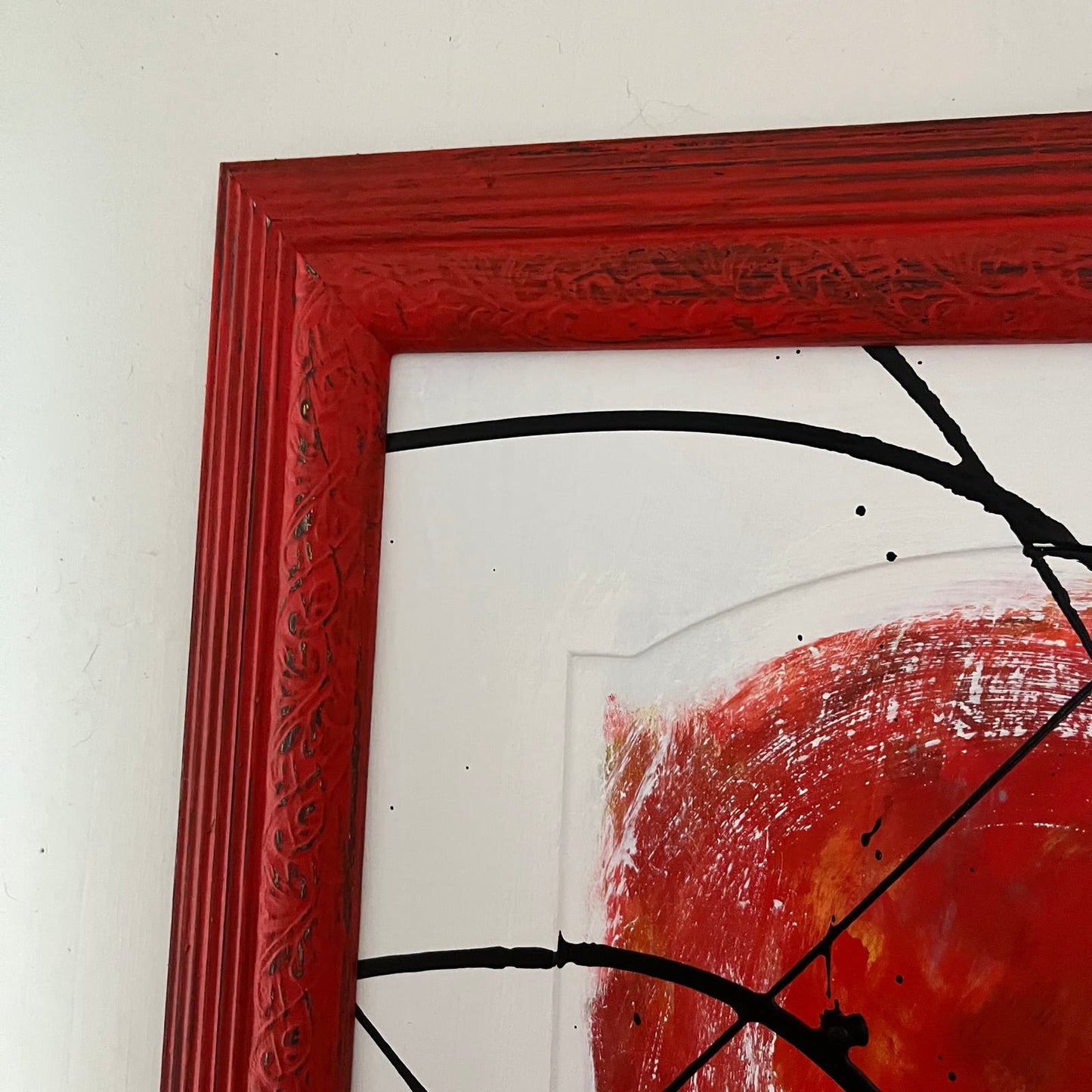 Original Framed Mixed Media Abstract Art Painting 23x15 “RED 26” With COA